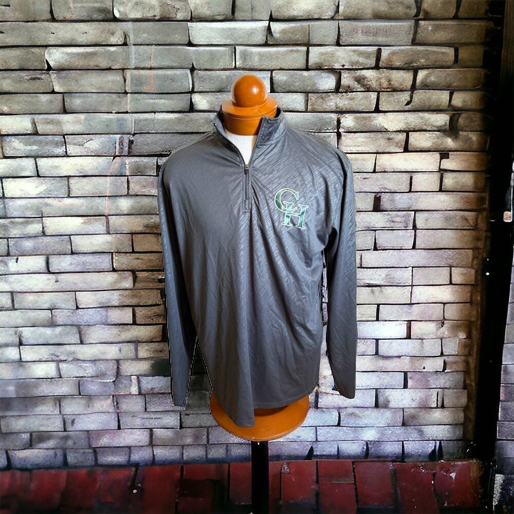 Badger Sport Mens Pullover Sz XL Gray Collins Hill‎ High Green Logo Lightweight